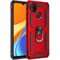 Xiaomi Redmi 9C Kılıf Silikon Zırhlı Standlı Yüzüklü Mıknatıslı Tank Kapak - Kırmızı