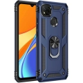Xiaomi Redmi 9C Kılıf Silikon Zırhlı Standlı Yüzüklü Mıknatıslı Tank Kapak - Lacivert