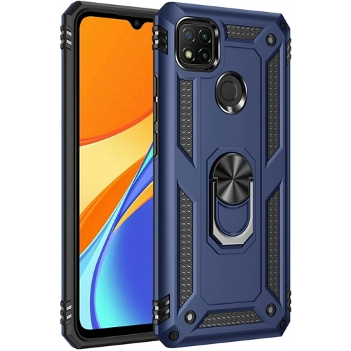 Xiaomi Redmi 9C Kılıf Silikon Zırhlı Standlı Yüzüklü Mıknatıslı Tank Kapak - Lacivert