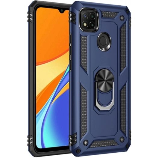 Xiaomi Redmi 9C Kılıf Silikon Zırhlı Standlı Yüzüklü Mıknatıslı Tank Kapak - Lacivert