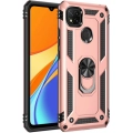 Xiaomi Redmi 9C Kılıf Silikon Zırhlı Standlı Yüzüklü Mıknatıslı Tank Kapak - Rose Gold