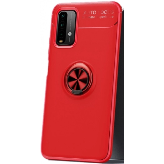 Xiaomi Redmi 9T Kılıf Renkli Silikon Yüzüklü Standlı Auto Focus Ravel Kapak - Kırmızı