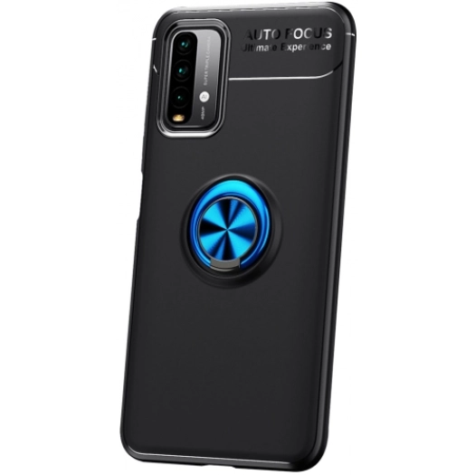 Xiaomi Redmi 9T Kılıf Renkli Silikon Yüzüklü Standlı Auto Focus Ravel Kapak - Mavi - Siyah