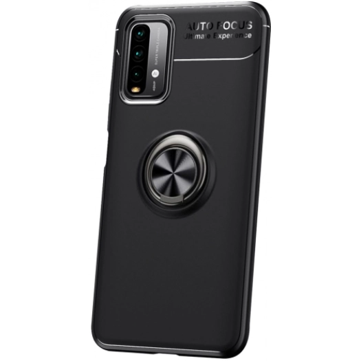 Xiaomi Redmi 9T Kılıf Renkli Silikon Yüzüklü Standlı Auto Focus Ravel Kapak - Siyah