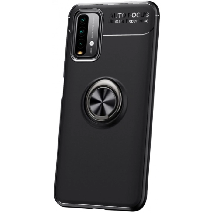 Xiaomi Redmi 9T Kılıf Renkli Silikon Yüzüklü Standlı Auto Focus Ravel Kapak - Siyah