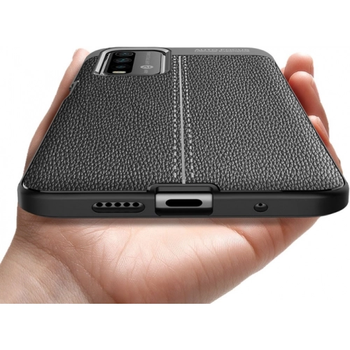 Xiaomi Redmi 9T Kılıf Deri Görünümlü Lüks Parmak İzi Bırakmaz Niss Silikon Kapak - Siyah