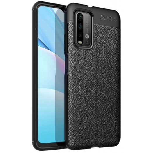 Xiaomi Redmi 9T Kılıf Deri Görünümlü Lüks Parmak İzi Bırakmaz Niss Silikon Kapak - Siyah