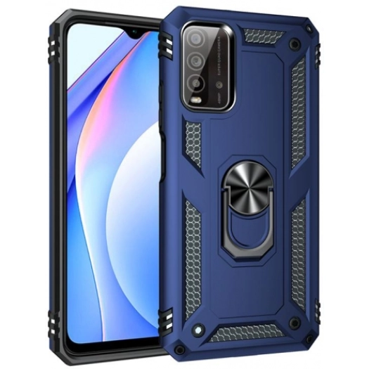 Xiaomi Redmi 9T Kılıf Silikon Zırhlı Standlı Yüzüklü Mıknatıslı Tank Kapak - Lacivert