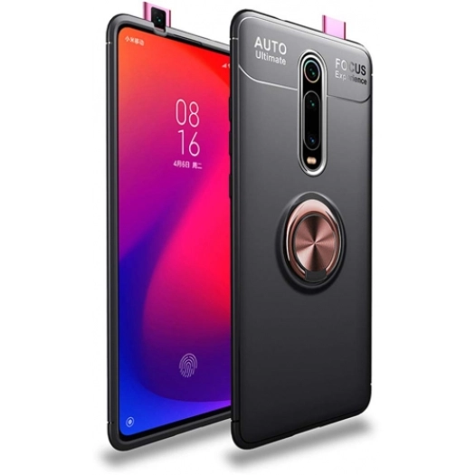 Xiaomi Redmi K20 Kılıf Renkli Silikon Yüzüklü Standlı Auto Focus Ravel Kapak - Rose Gold