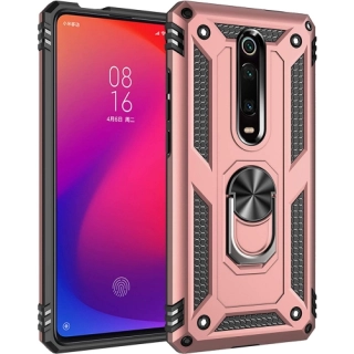 Xiaomi Redmi K20 Kılıf Silikon Zırhlı Standlı Yüzüklü Mıknatıslı Tank Kapak - Rose Gold
