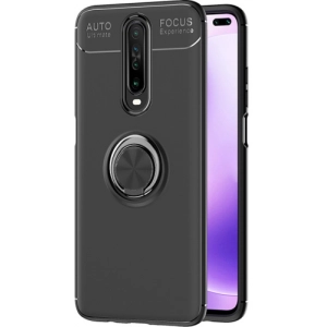 Xiaomi Redmi K30 Kılıf Renkli Silikon Yüzüklü Standlı Auto Focus Ravel Kapak - Siyah