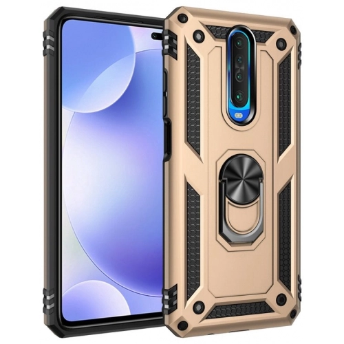 Xiaomi Redmi K30 Kılıf Silikon Zırhlı Standlı Yüzüklü Mıknatıslı Tank Kapak - Gold