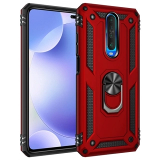 Xiaomi Redmi K30 Kılıf Silikon Zırhlı Standlı Yüzüklü Mıknatıslı Tank Kapak - Kırmızı