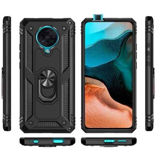 Xiaomi Redmi K30 Pro Kılıf Silikon Zırhlı Standlı Yüzüklü Mıknatıslı Tank Kapak - Gold