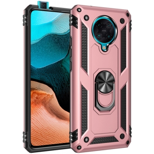 Xiaomi Redmi K30 Pro Kılıf Silikon Zırhlı Standlı Yüzüklü Mıknatıslı Tank Kapak - Rose Gold