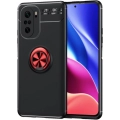 Xiaomi Redmi K40 Kılıf Renkli Silikon Yüzüklü Standlı Auto Focus Ravel Kapak - Kırmızı - Siyah