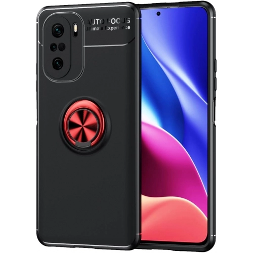 Xiaomi Redmi K40 Kılıf Renkli Silikon Yüzüklü Standlı Auto Focus Ravel Kapak - Kırmızı - Siyah