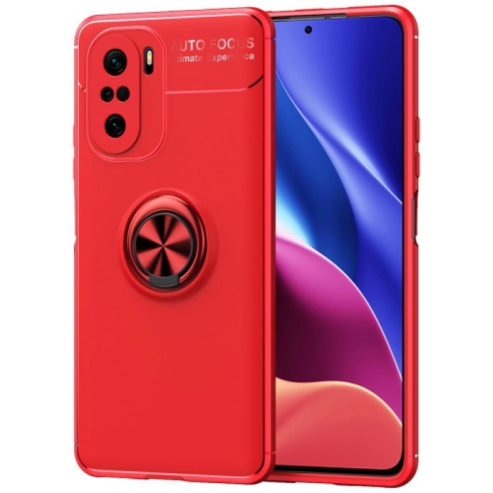 Xiaomi Redmi K40 Kılıf Renkli Silikon Yüzüklü Standlı Auto Focus Ravel Kapak - Kırmızı