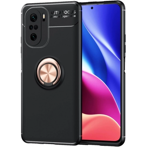 Xiaomi Redmi K40 Kılıf Renkli Silikon Yüzüklü Standlı Auto Focus Ravel Kapak - Rose Gold