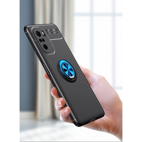 Xiaomi Redmi K40 Kılıf Renkli Silikon Yüzüklü Standlı Auto Focus Ravel Kapak - Siyah
