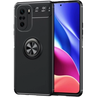 Xiaomi Redmi K40 Kılıf Renkli Silikon Yüzüklü Standlı Auto Focus Ravel Kapak - Siyah