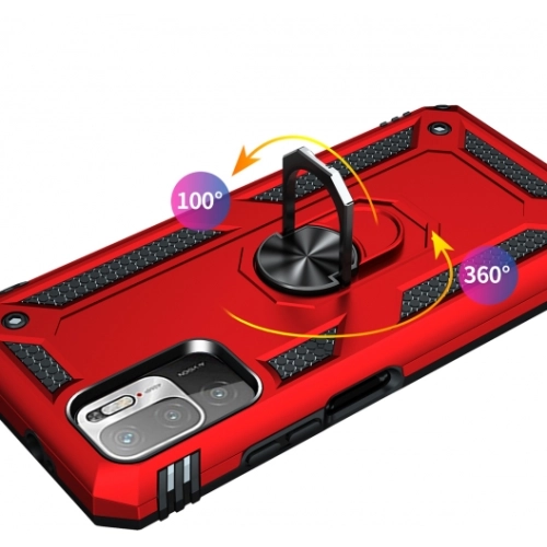 Xiaomi Redmi Note 10 5G Kılıf Silikon Zırhlı Standlı Yüzüklü Mıknatıslı Tank Kapak - Rose Gold