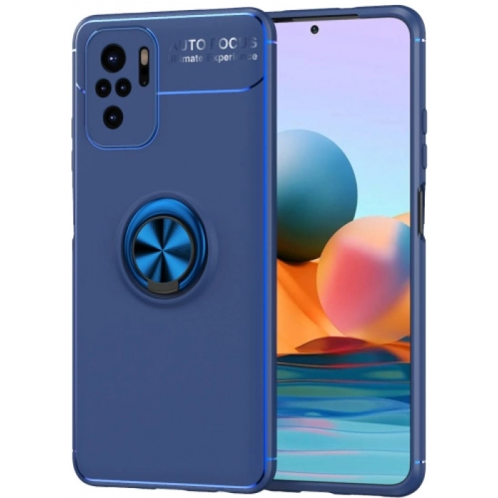 Xiaomi Redmi Note 10 Kılıf Renkli Silikon Yüzüklü Standlı Auto Focus Ravel Kapak - Mavi