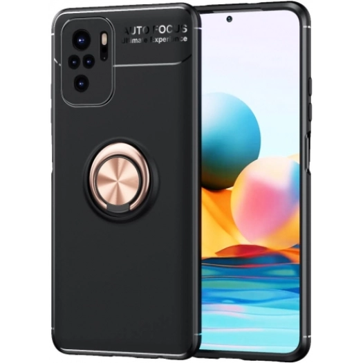 Xiaomi Redmi Note 10 Kılıf Renkli Silikon Yüzüklü Standlı Auto Focus Ravel Kapak - Rose Gold