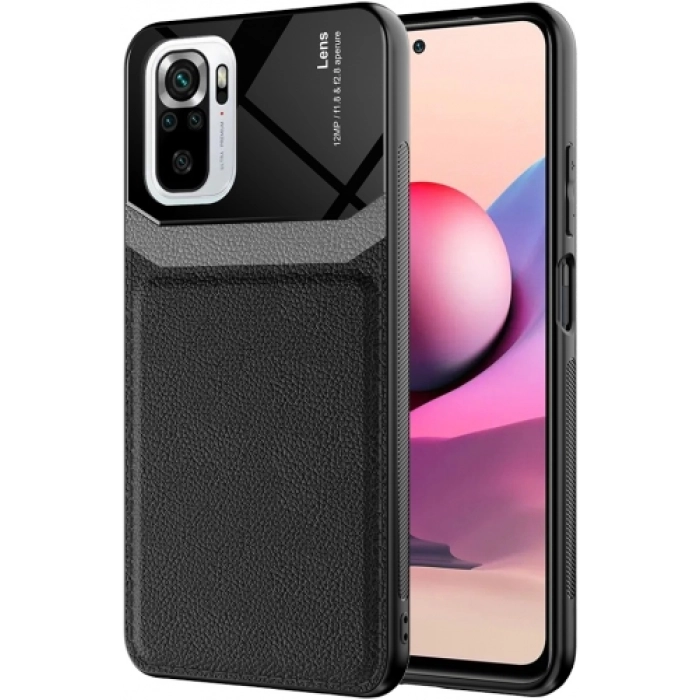 Xiaomi Redmi Note 10 Kılıf Deri Görünümlü Emiks Kapak - Siyah