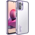 Xiaomi Redmi Note 10 Kılıf Kamera Lens Korumalı Şeffaf Renkli Logo Gösteren Parlak Kapak - Lila