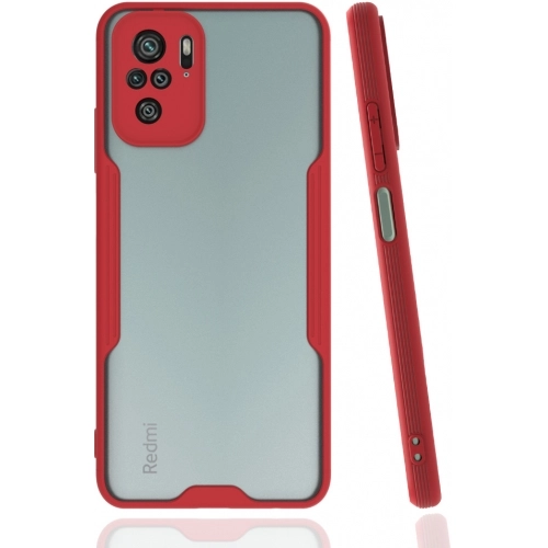Xiaomi Redmi Note 10 Kılıf Renkli Silikon Kamera Lens Korumalı Şeffaf Parfe Kapak - Kırmızı
