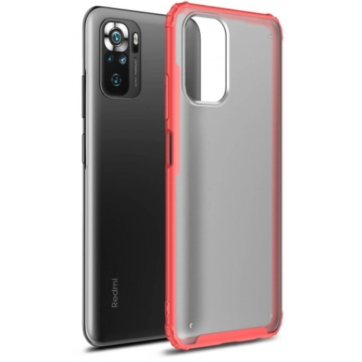 Xiaomi Redmi Note 10 Kılıf Volks Serisi Kenarları Silikon Arkası Şeffaf Sert Kapak - Kırmızı