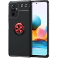 Xiaomi Redmi Note 10 Pro Kılıf Renkli Silikon Yüzüklü Standlı Auto Focus Ravel Kapak - Kırmızı - Siyah