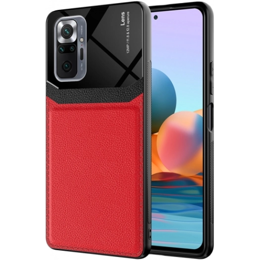 Xiaomi Redmi Note 10 Pro Kılıf Deri Görünümlü Emiks Kapak - Kırmızı