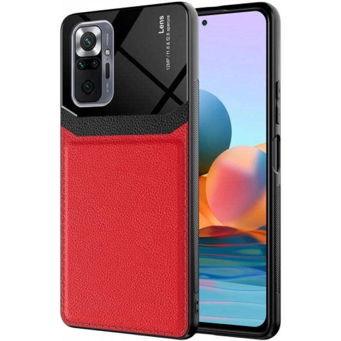 Xiaomi Redmi Note 10 Pro Kılıf Deri Görünümlü Emiks Kapak - Kırmızı