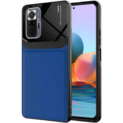 Xiaomi Redmi Note 10 Pro Kılıf Deri Görünümlü Emiks Kapak - Mavi