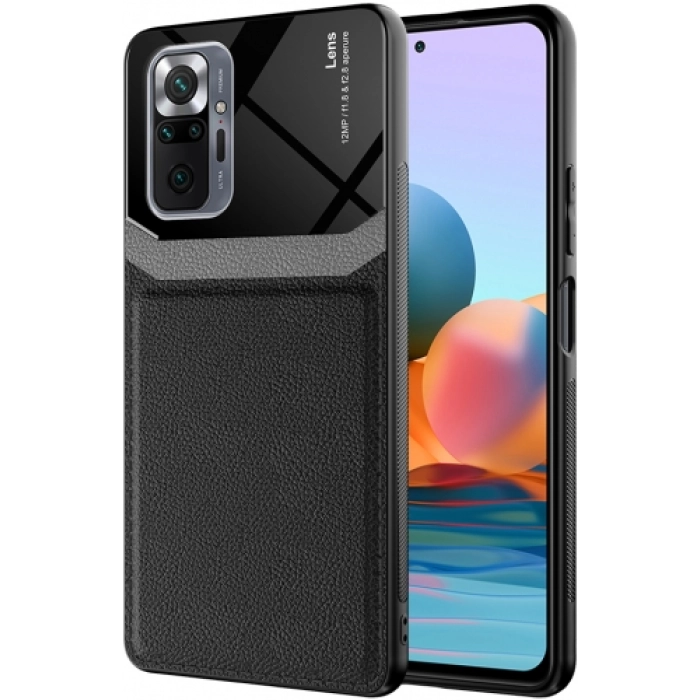 Xiaomi Redmi Note 10 Pro Kılıf Deri Görünümlü Emiks Kapak - Siyah