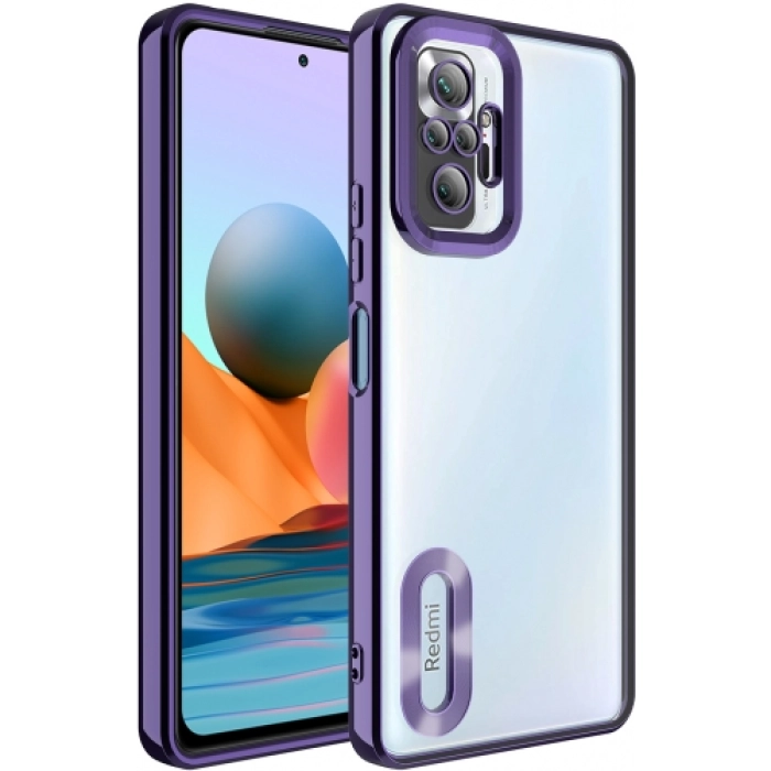 Xiaomi Redmi Note 10 Pro Kılıf Kamera Lens Korumalı Şeffaf Renkli Logo Gösteren Parlak Kapak - Koyu Mor