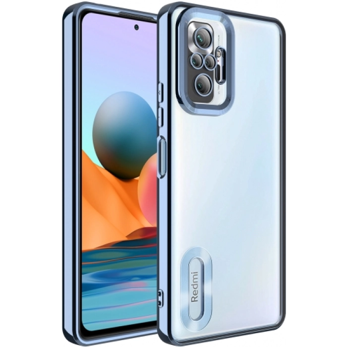 Xiaomi Redmi Note 10 Pro Kılıf Kamera Lens Korumalı Şeffaf Renkli Logo Gösteren Parlak Kapak - Mavi