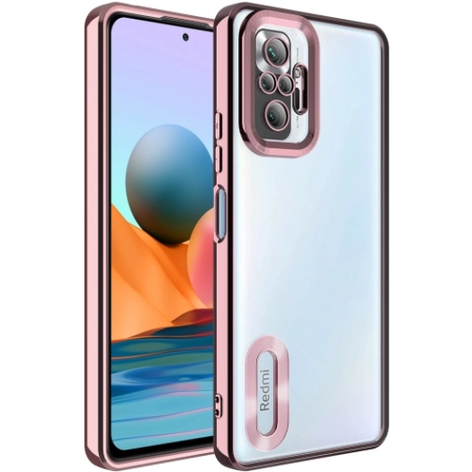 Xiaomi Redmi Note 10 Pro Kılıf Kamera Lens Korumalı Şeffaf Renkli Logo Gösteren Parlak Kapak - Rose Gold