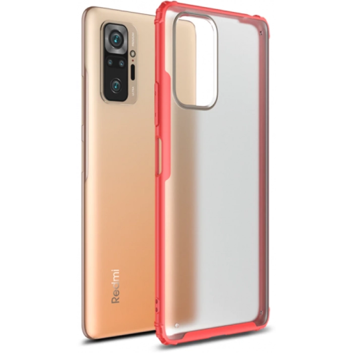 Xiaomi Redmi Note 10 Pro Kılıf Volks Serisi Kenarları Silikon Arkası Şeffaf Sert Kapak - Kırmızı