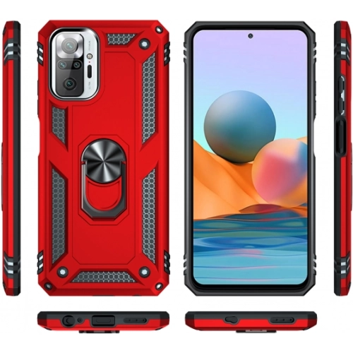 Xiaomi Redmi Note 10 Pro Kılıf Silikon Zırhlı Standlı Yüzüklü Mıknatıslı Tank Kapak - Gold