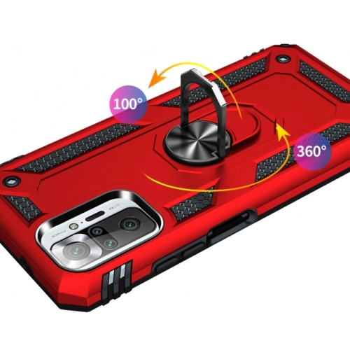 Xiaomi Redmi Note 10 Pro Kılıf Silikon Zırhlı Standlı Yüzüklü Mıknatıslı Tank Kapak - Gold