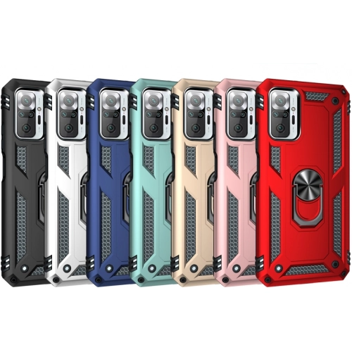 Xiaomi Redmi Note 10 Pro Kılıf Silikon Zırhlı Standlı Yüzüklü Mıknatıslı Tank Kapak - Gümüş