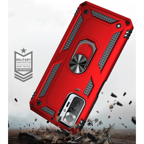 Xiaomi Redmi Note 10 Pro Kılıf Silikon Zırhlı Standlı Yüzüklü Mıknatıslı Tank Kapak - Lacivert