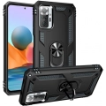 Xiaomi Redmi Note 10 Pro Kılıf Silikon Zırhlı Standlı Yüzüklü Mıknatıslı Tank Kapak - Siyah