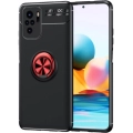 Xiaomi Redmi Note 10s Kılıf Renkli Silikon Yüzüklü Standlı Auto Focus Ravel Kapak - Kırmızı - Siyah