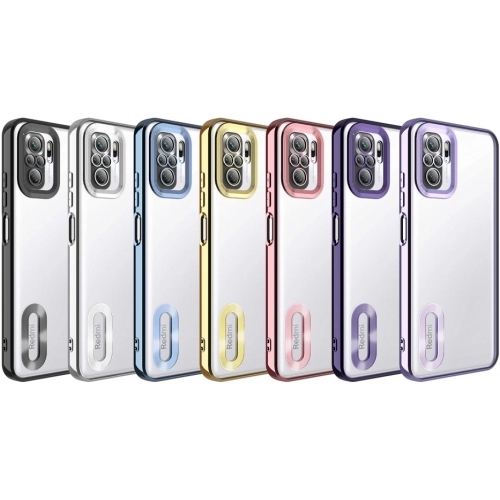 Xiaomi Redmi Note 10s Kılıf Kamera Lens Korumalı Şeffaf Renkli Logo Gösteren Parlak Kapak - Koyu Mor