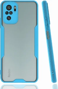 Xiaomi Redmi Note 10s Kılıf Kamera Lens Korumalı Arkası Şeffaf Silikon Kapak - Mavi