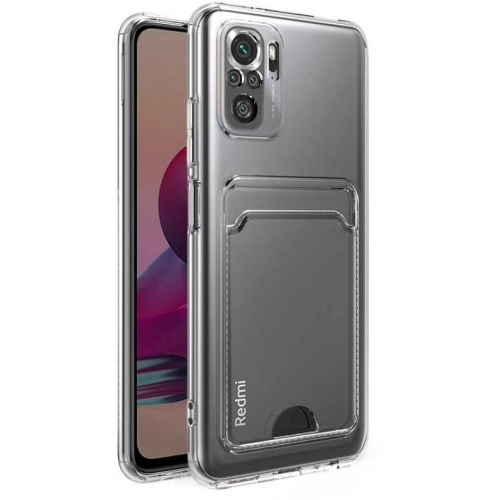 Xiaomi Redmi Note 10s Kılıf Kartlıklı Şeffaf Esnek Silikon Kamera Korumalı